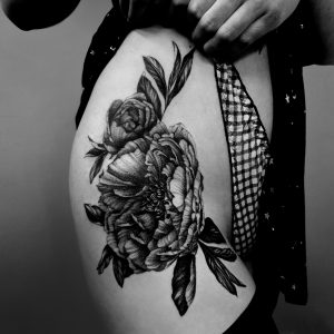 floral peony hip tattoo