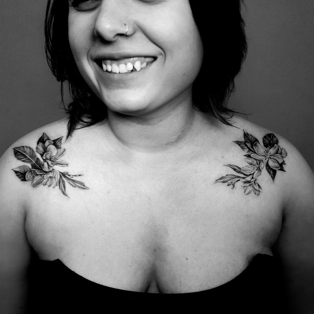 shoulder floral blossom tattoo